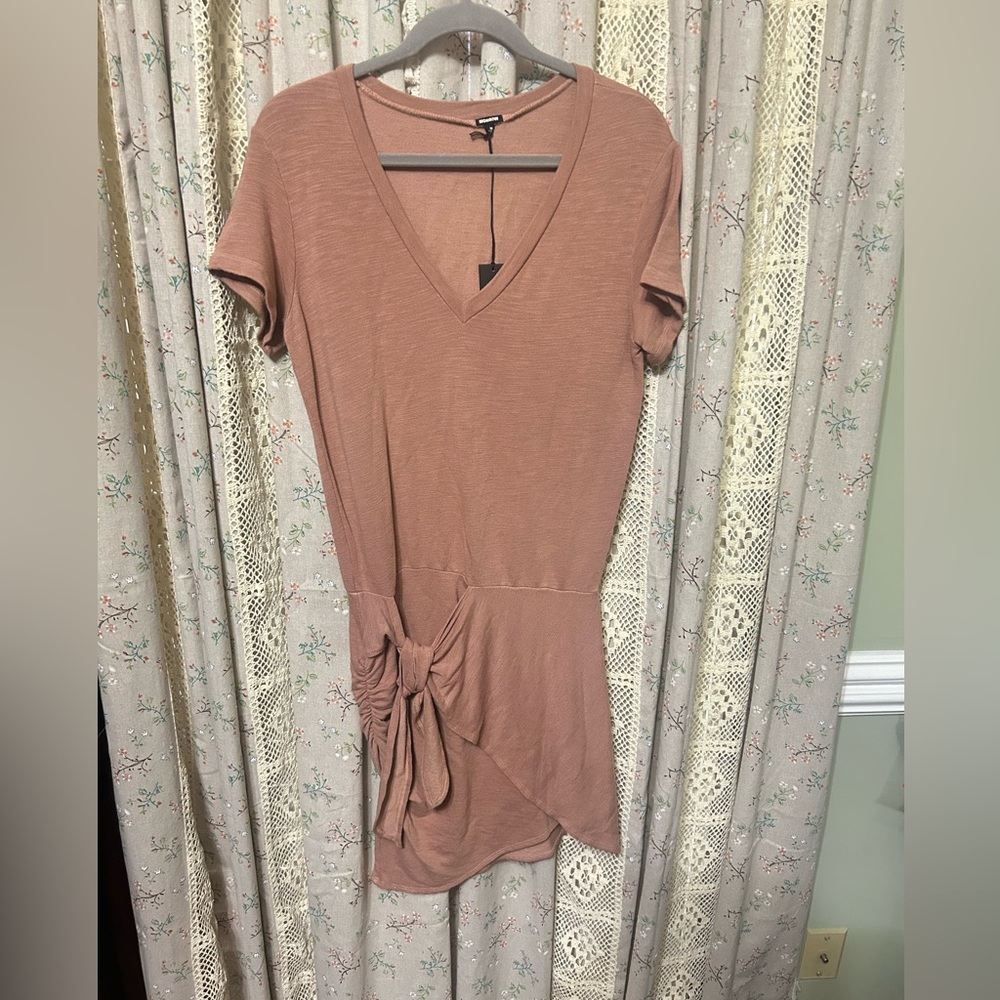 Monrow NWT Dusty Rose V-Neck Wrap Dress Side Tie Size M